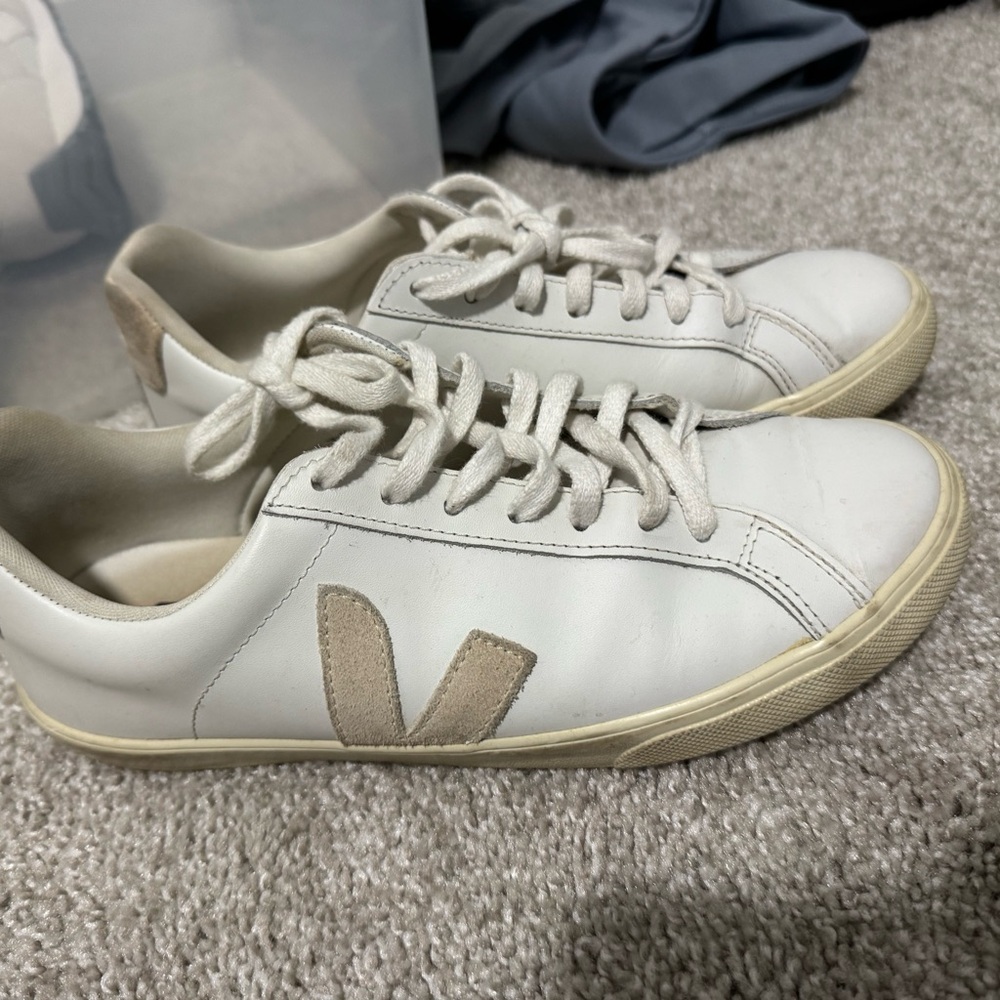 Veja Cream and White Sneakers with Tan Details